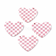 Opaque Cellulose Acetate(Resin) Pendants, Heart with Grid Pattern, Pink, 23.5x27.5x2.5mm, Hole: 1.4mm(KY-Q057-001B-A04)