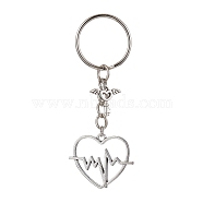 Valentine's Day Heart Alloy Pendant Keychain, with Iron Split Key Rings, Heartbeat, 7.8cm(KEYC-JKC00625-01)
