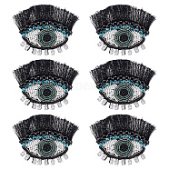 Evil Eye with Eyelash Appliques, Cloth & Seed Bead Handicraft Appliques, Costume Hat Bag Ornament Accessories, Black, 80x117x6mm(DIY-WH0401-32)