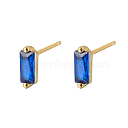 Cubic Zirconia Rectangle Stud Earrings, Golden 925 Sterling Silver Post Earrings, with 925 Stamp, Blue, 7.8x3mm(FU7889-11)