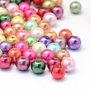 Baking Painted Pearlized Glass Pearl Round Bead Strands, Mixed Color, 4~5mm, Hole: 1mm, about 582pcs/50g(X-HY-Q004-4mm-M)