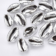 UV Plated Natural Cowrie Shell Beads, No Hole/Undrilled, WhiteSmoke, 13~16x8~11x5~6mm(X-SHEL-S266-06B)