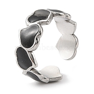 Heart 304 Stainless Steel Enamel Open Cuff Rings for Women, Stainless Steel Color, 8mm, Inner Diameter: Adjustable (RJEW-F166-30P-01)