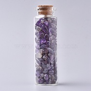 Glass Wishing Bottle, For Pendant Decoration, with Amethyst Chip Beads Inside and Cork Stopper, 22x71mm(DJEW-L013-A15)