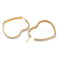 304 Stainless Steel Heart Hoop Earrings, with Polymer Clay and Rhinestone, Real 18K Gold Plated, 55x47x3.5mm, Pin: 0.8mm(EJEW-S242-01G-G)