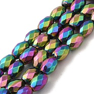 Electroplated Strong Magnetic Synthetic Hematite Beads Strands, Long-Lasting Plated, Faceted Oval, Rainbow Plated, 7~8x5~5.5mm, Hole: 1.4mm, about 50pcs/strand, 15.35''(39cm)(G-P518-02G)