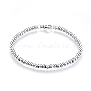 201 Stainless Steel Ball Chain Bracelets, with Lobster Claw Clasps, Stainless Steel Color, 7-5/8 inch(195mm)x4mm(X-BJEW-E295-08)