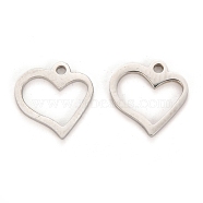 304 Stainless Steel Charms, Laser Cut, Heart, Stainless Steel Color, 10x10x1mm, Hole: 1.2mm(STAS-I151-34P)