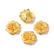 Brass Bead Caps, Etched Metal Embellishments, Flower, Multi-Petal, Golden, 14x5mm, Hole: 1mm(KKC-G002-32G)