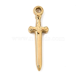 304 Stainless Steel Pendants, Sword Charms, Ion Plating(IP), Real 18K Gold Plated, 31x9.5x3mm, Hole: 2.5mm(SA-CBA0563-23G)
