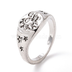 Retro Alloy Sun and Stars Finger Ring for Women, Antique Silver, US Size 7 1/4(17.5mm)(RJEW-B045-02)