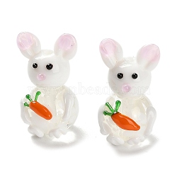 Handmade Lampwork Beads Strands, Rabbit with Carrot, White, 26.5x15.5x14.5mm, Hole: 1.6mm, about 20pcs/strand, 19.69''(50cm)(LAMP-A005-02)