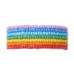 7 PCS Rainbow Style Glass Seed Beads Bracelets Sets for Women, Mixed Color, 1/8 inch(0.3~0.35cm), Inner Diameter: 1-3/4 inch(4.4cm), 7pcs/set(BJEW-JB10065-01)