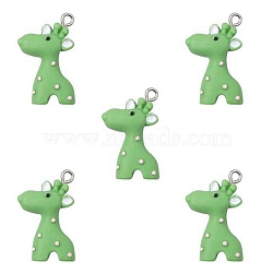 6Pcs Opaque Resin Pendants, Giraffe Charms, with Platinum Tone Iron Loops, Lime Green, 25x16.5x6mm, Hole: 2mm(RESI-TAC0002-76A)