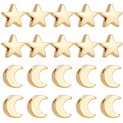 20Pcs 2 Style Brass Beads, Cadmium Free & Lead Free, Moon & Star, Real 18K Gold Plated, 7x6~7.5x3~3.5mm, Hole: 1~1.4mm, 10pcs/style(KK-BC0010-42)