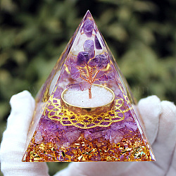 Orgonite Pyramid Resin Energy Generators, Natural Amethyst Display Decorations, for Home Office Desk Decoration, 60mm(PW-WG427A5-07)