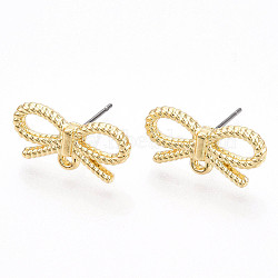 Alloy Ear Studs, 316 Surgical Stainless Steel Pin, Rack Plating, Bowknot, Cadmium Free & Nickel Free & Lead Free, Golden, 8.5x17.7x2mm, Pin: 0.6mm, Hole: 1mm(MAK-T011-01G)