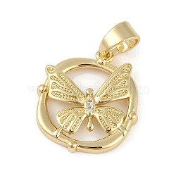 Brass Micro Pave Clear Cubic Zirconia Pendants, Square with Butterfly, Real 18K Gold Plated, 21x18.5x3.5mm, Hole: 5x4.5mm(ZIRC-M001-15G)