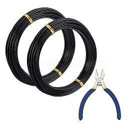 DIY Wire Wrapped Jewelry Kits, with Aluminum Wire and Iron Side-Cutting Pliers, Black, 12 Gauge, 2mm, 10m/roll, 2rolls/set(DIY-BC0011-81E-01)