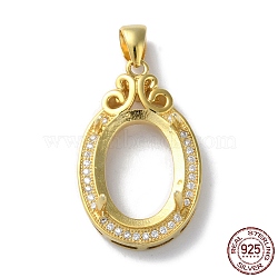 Rack Plating 925 Sterling Silver Micro Pave Clear Cubic Zirconia Pendants Cabochon Settings, Oval, Real 18K Gold Plated, 33x18x4mm, Hole: 4x5mm, tray: 15x10mm.(STER-NH0001-43G)