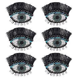 Evil Eye with Eyelash Appliques, Cloth & Seed Bead Handicraft Appliques, Costume Hat Bag Ornament Accessories, Black, 80x117x6mm(DIY-WH0401-32)