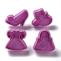 Goddess Themed PET Plastic Cookie Cutters, with Iron Press Handle, Shoes, Dress, Hat & Bag, Old Rose, 49~53.5x50~56x18mm, 4pcs/set(DIY-K056-06)