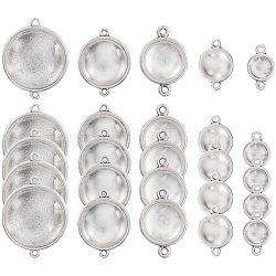 DIY Making, Tibetan Style Alloy Flat Round Cabochon Connector Settings and Clear Glass Cabochons, Antique Silver, Containers: 16.5x8.5x1.6cm, Cabochon Connector Settings: 42pcs/box, Cabochons: 42pcs/box(DIY-PH0001-84AS-WH)