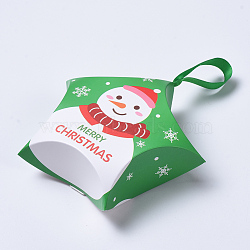 Star Shape Christmas Gift Boxes, with Ribbon, Gift Wrapping Bags, for Presents Candies Cookies, Green, 12x12x4.05cm(X-CON-L024-F07)