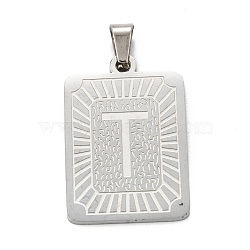 Non-Tarnish 304 Stainless Steel Pendants, Rectangle with Alphabet, Letter.T, 30x20x1.5mm, Hole: 3x6mm(STAS-K216-48T-P)