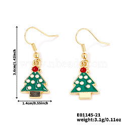 Christmas Theme Brass Dangle Earrings, Golden, Christmas Tree, 36x14mm(IP2522-21)