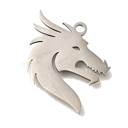 201 Stainless Steel Pendants, Dragon Charms, Stainless Steel Color, 15x17x1mm, Hole: 1.5mm(STAS-R136-28P)