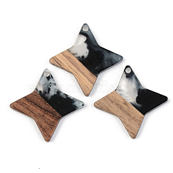 Transparent Resin & Walnut Wood Pendants, Star, Black, 29.5x29.5x3mm, Hole: 2mm(RESI-S389-011A-A02)