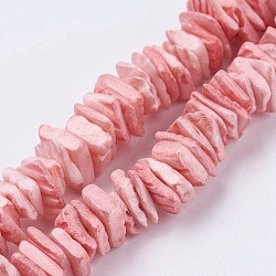Natural Sea Shell Beads Strands, Dyed, Square Chip, Pink, 1~3.5x4.5~10x4.5~10mm, Hole: 0.5mm, 16.1 inch~16.9 inch(X-BSHE-K012-08D)