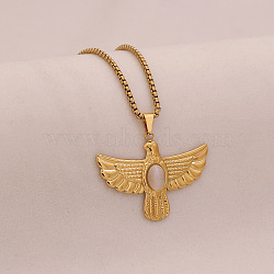 Eagle 304 Stainless Steel with Natural White Jade Pendant Necklaces, Golden, 23.62 inch(60cm)(FS-WGBFDBF-02)
