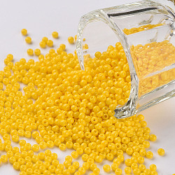 11/0 Grade A Round Glass Seed Beads, Baking Paint, Gold, 2.3x1.5mm, Hole: 1mm, about 48500pcs/pound(SEED-N001-A-1002)