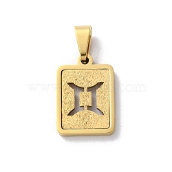 304 Stainless Steel Twelve Constellations Pendants, Real 18K Gold Plated, Rectangle Charm, Gemini, 17.5x12x2mm, Hole: 7.5x3.5mm(STAS-S152-02G-C)