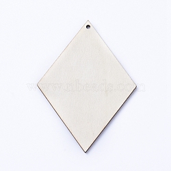 Natural Wood Big Pendants, Undyed, Laser Cut Wood Shape, Wood Slice, Rhombus, for DIY Craft Jewelry Making Accessory, Antique White, 79x58.5x2.5mm, Hole: 2mm(WOOD-WH0100-43C)