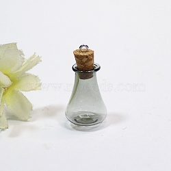 Empty Small Glass Cork Vase Pendants, Wishing Bottle Charms with Platinum Plated Iron Loops, Silver, 16x27mm(PW-WG72592-16)
