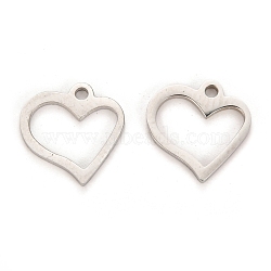 Tarnish Resistant 304 Stainless Steel Charms, Laser Cut, Heart, Stainless Steel Color, 10x10x1mm, Hole: 1.2mm(STAS-I151-34P)