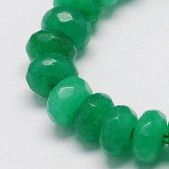 Natural Jade Bead Strands, Dyed, Faceted, Rondelle, Sea Green, 6x4mm, Hole: 0.5mm, 15.5 inch