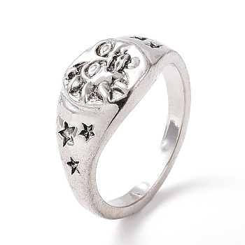 Retro Alloy Sun and Stars Finger Ring for Women, Antique Silver, US Size 7 1/4(17.5mm)