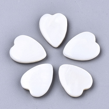 Natural Freshwater Shell Cabochons, Heart, Seashell Color, 11~12x14x2.5~3mm