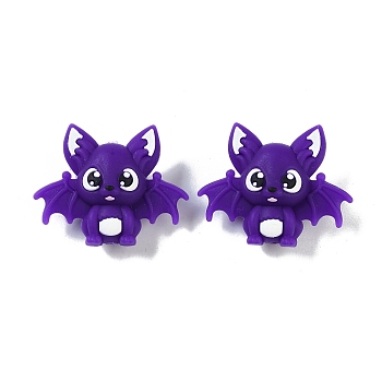 Halloween Theme Silicone Focal Beads, 3D Bat, Purple, 28.5x35.5x16mm, Hole: 2mm