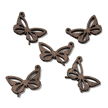 Walnut Wood Hollow Pendants, Butterfly Charms, Undyed, Coffee, 32.5x28.5x2.5mm, Hole: 1.6mm