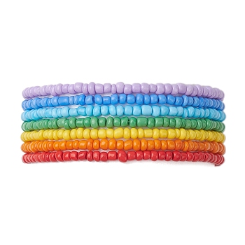 7 PCS Rainbow Style Glass Seed Beads Bracelets Sets for Women, Mixed Color, 1/8 inch(0.3~0.35cm), Inner Diameter: 1-3/4 inch(4.4cm), 7pcs/set