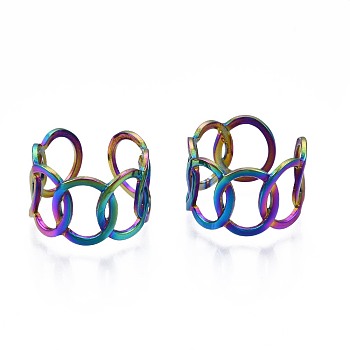 304 Stainless Steel Interlocked Rings Cuff Ring, Rainbow Color Open Ring for Women, US Size 7 3/4(17.9mm)