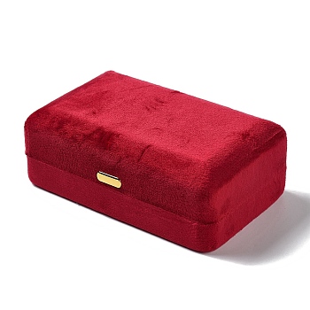 Rectangle Iron Covered with Velvet Jewelry Set Storage Boxes, Travel Portable Jewelry Case, for Necklaces, Rings, Earrings and Pendants, Red, 8x12.6x4.6cm