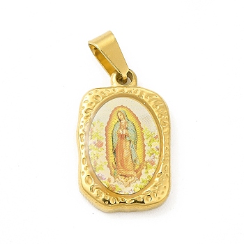 Vacuum Plating 304 Stainless Steel Pendants, Rectangle with Nuestra Senora de Guadalupe, Golden, 24x15x4mm, Hole: 6x4mm