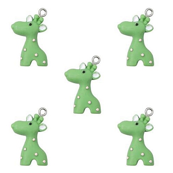 6Pcs Opaque Resin Pendants, Giraffe Charms, with Platinum Tone Iron Loops, Lime Green, 25x16.5x6mm, Hole: 2mm