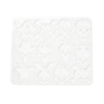 Halloween Series Pendant Silicone Molds, Epoxy Resin Jewelry Making, White, Skull, 99x116x4mm, Hole: 2.4mm, Inner Diameter: 27.5~37x18~31.5mm